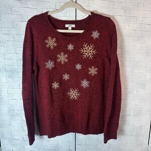 Croft & Barrow women’s Christmas sweater holiday snowflakes winter embroidered